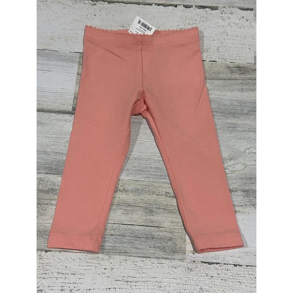 Tea Collection Leggings Girls 9-12M Peach Solid Cotton Stretch Basic NWT